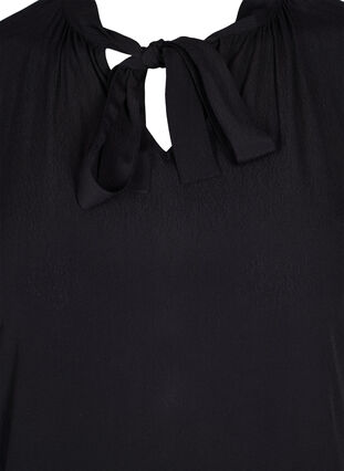 Short-sleeved viscose top with tie detail, Black, Packshot image number 2