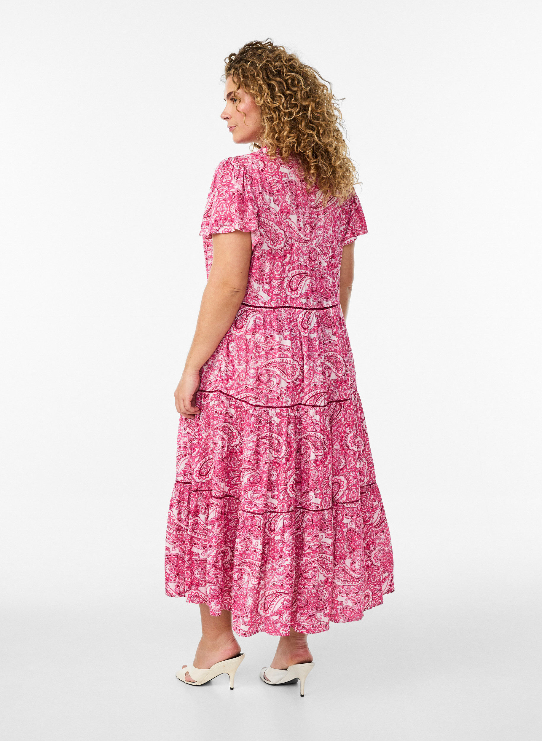 Zizzifashion Patterned viscose midi dress, Pink, Model image number 1