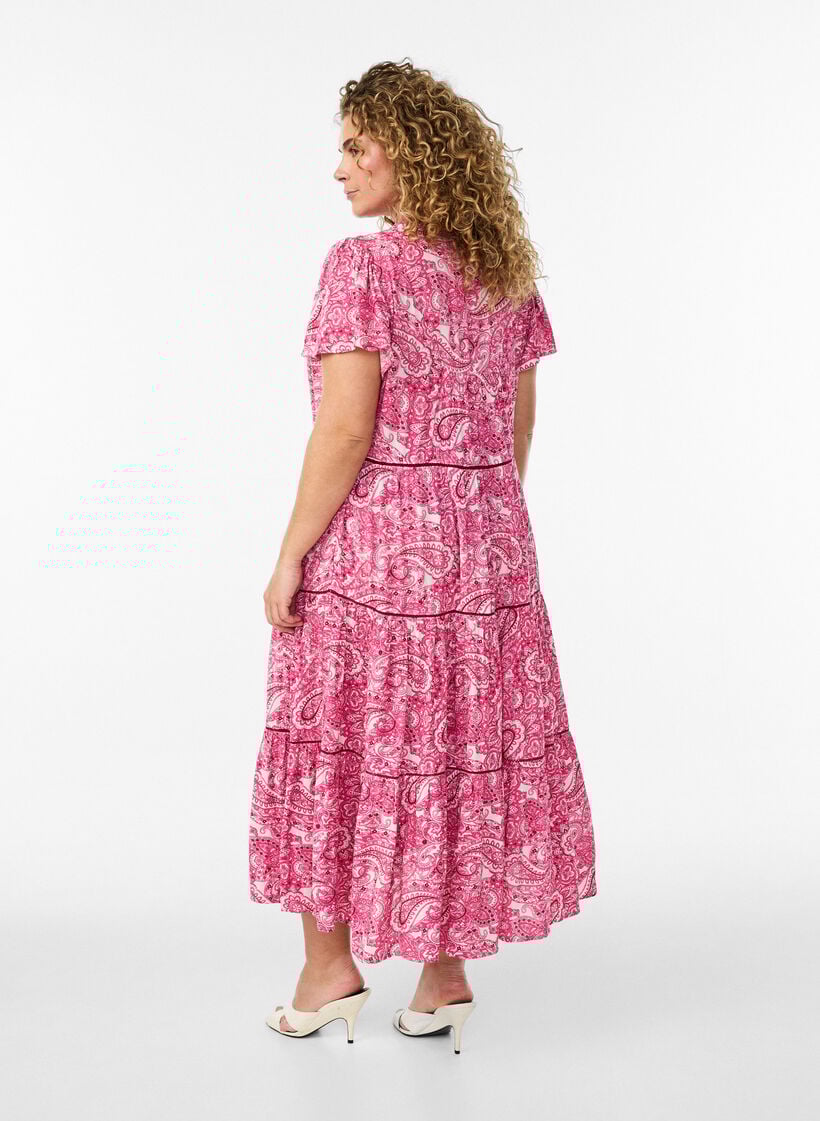 Patterned viscose midi dress, Pink, Model image number 1