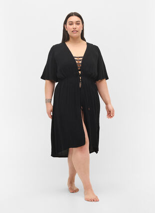 Beach dress in viscose with adjustable waist, Black, Model image number 2