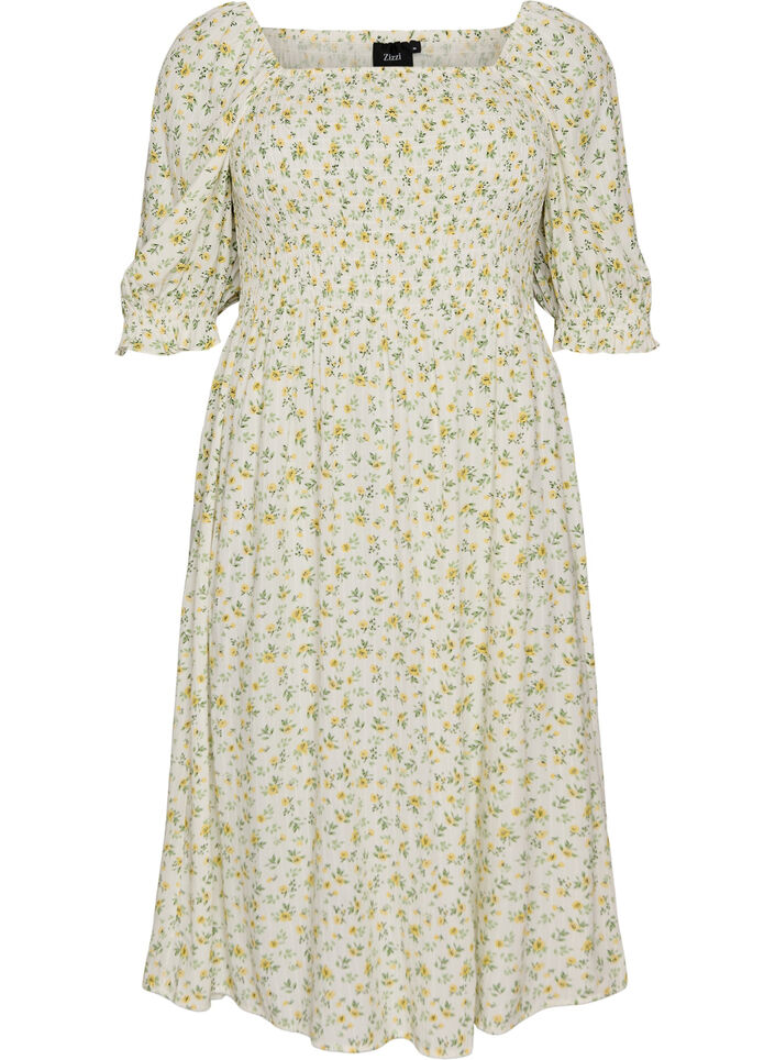 Floral viscose summer dress, White, Packshot image number 0