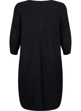 Ribbed dress with 3/4 sleeves, Black, Packshot image number 1