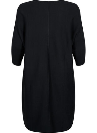 Ribbed dress with 3/4 sleeves - Black - Sz. 40-64 - Zizzifashion Ribbed dress with 3/4 sleeves - Black - Sz. 40-64 - Zizzifashion