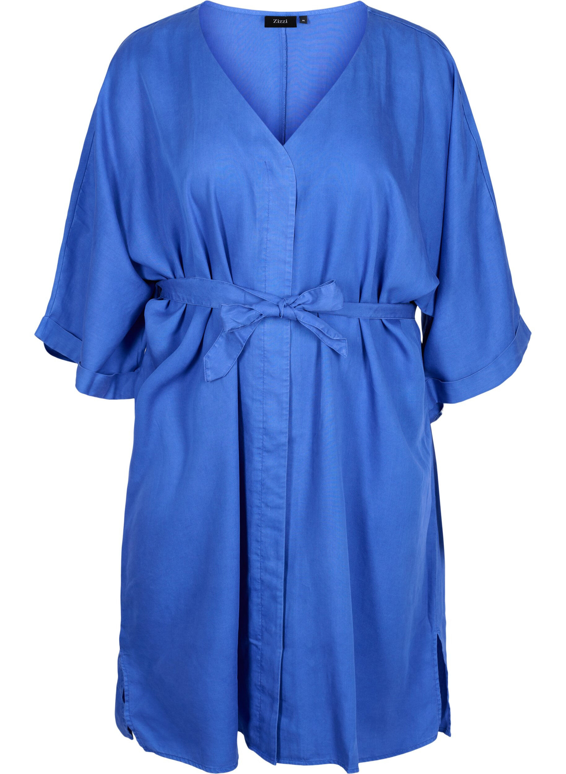 ZizzifashionDress with 3/4 sleeves and tie-belt, Blue, Packshot image number 0