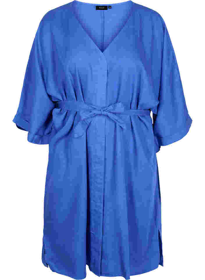 Dress with 3/4 sleeves and tie-belt, Dazzling Blue, Packshot image number 0