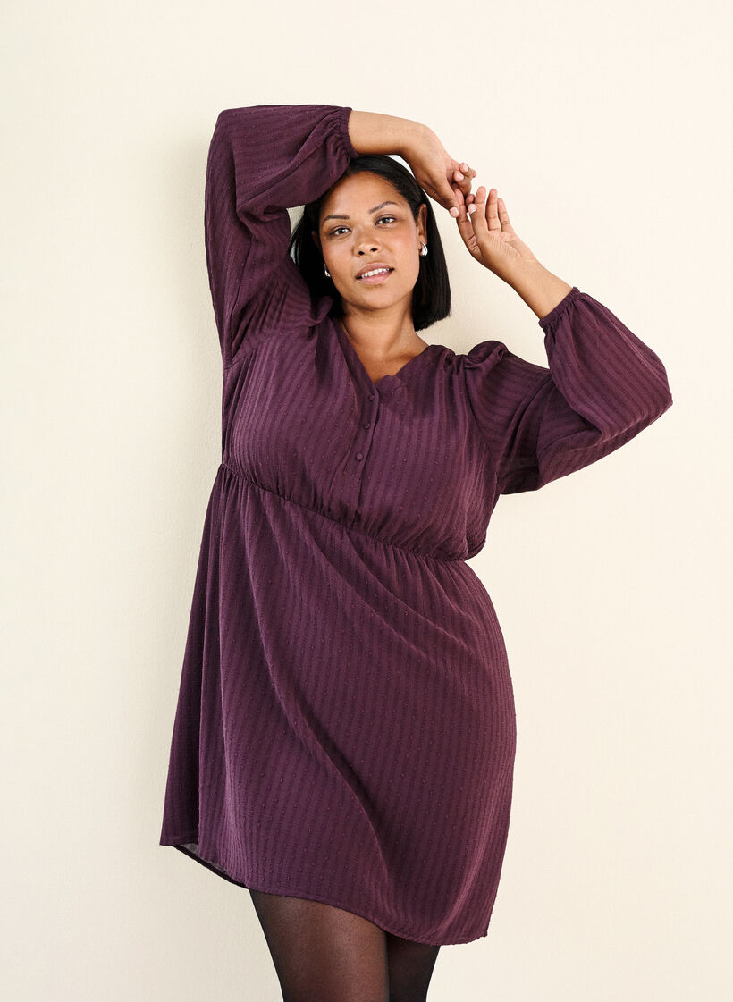 Short dress with tonal stripes and textured spots, Dark Bordeaux, Image image number 0