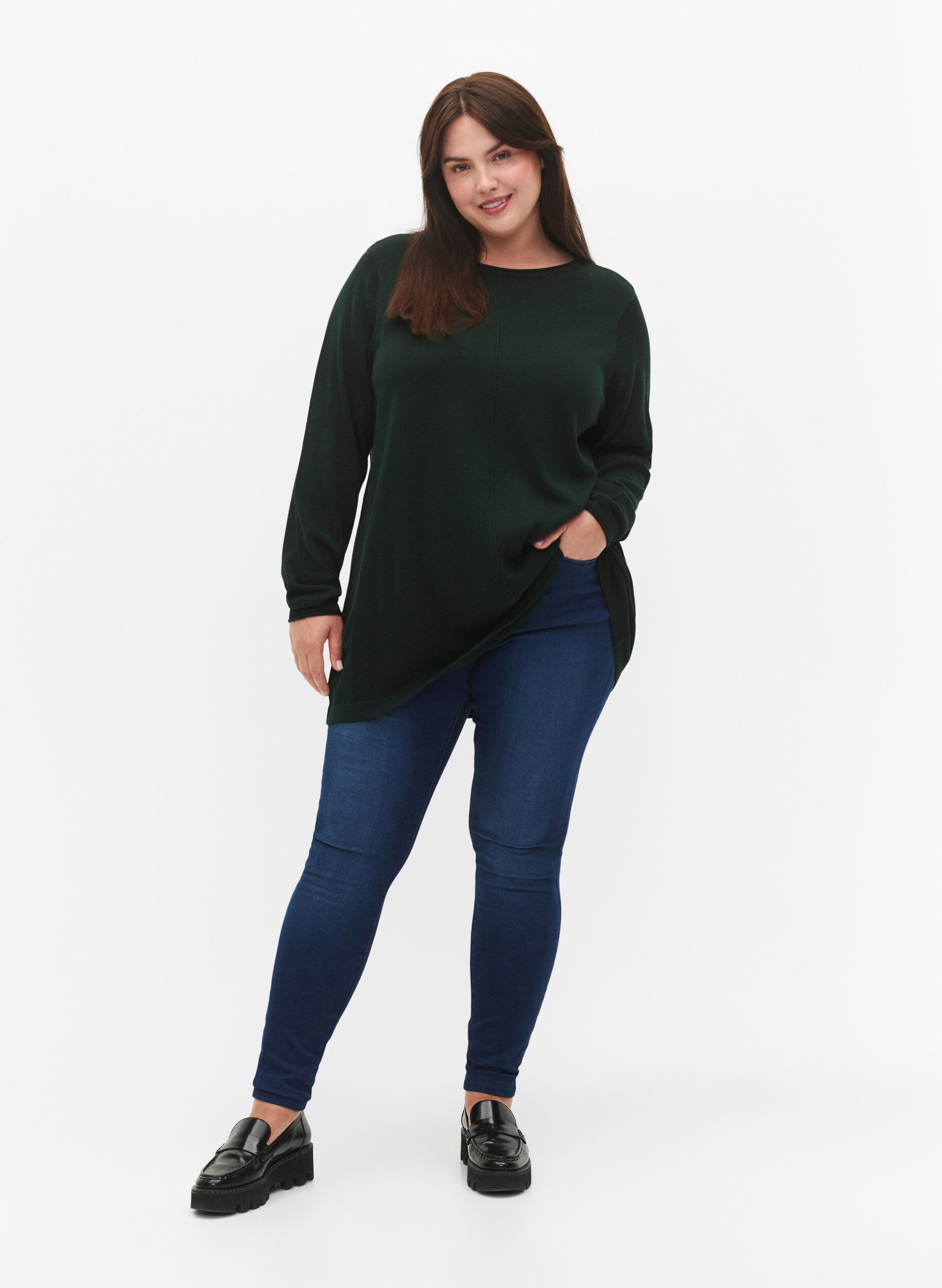 Zizzifashion Knitted blouse in cotton-viscose blend, Green, Model image number 1