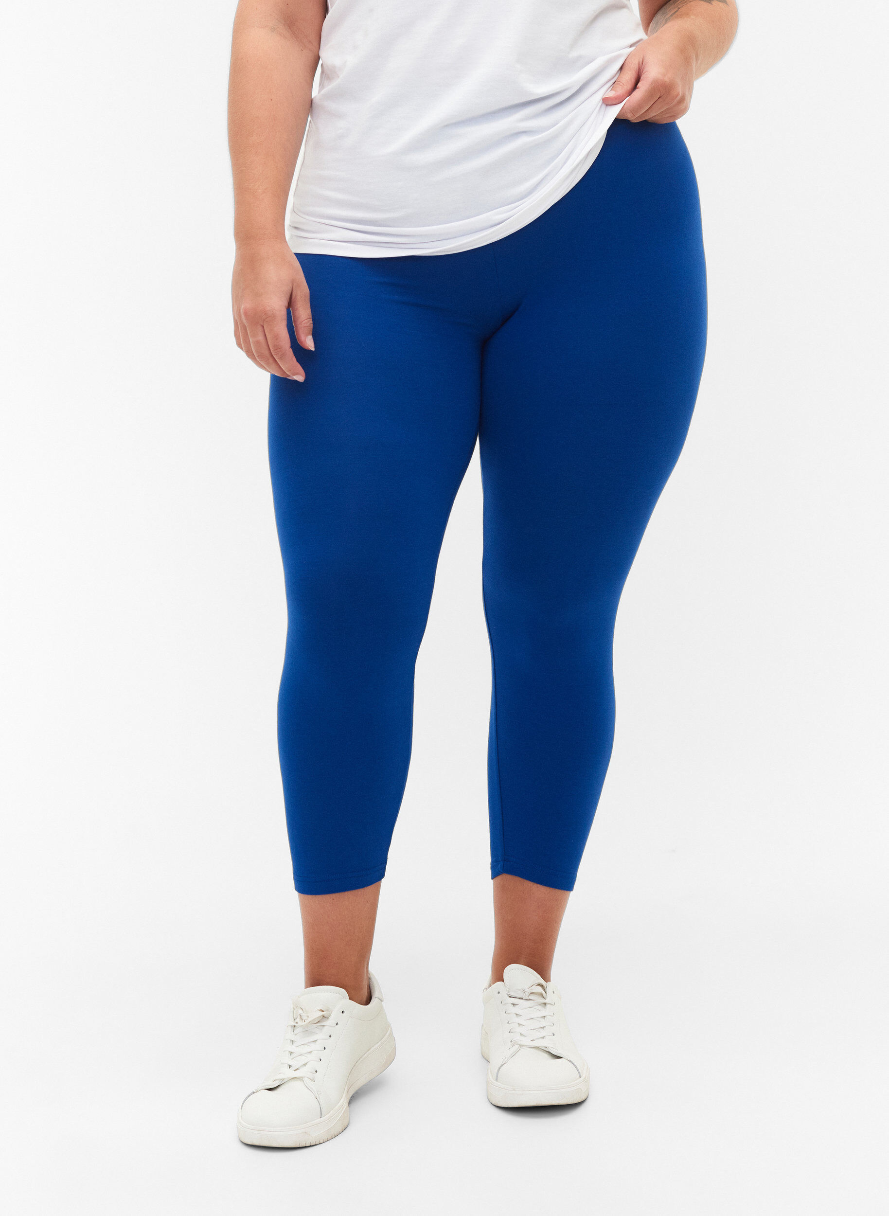 Basic 3/4-length viscose leggings, Blue, Model