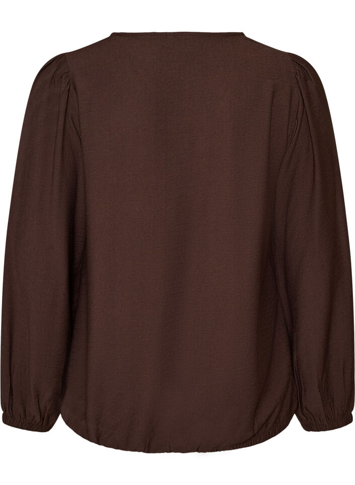 Viscose blouse with V-neck and balloon silhouette, Brown, Packshot image number 1