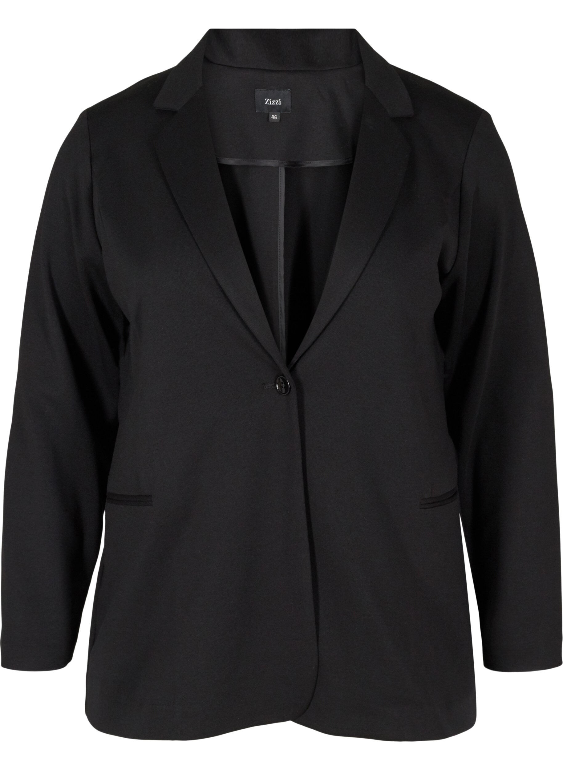 Zizzifashion Simple blazer with button, Black, Packshot image number 0