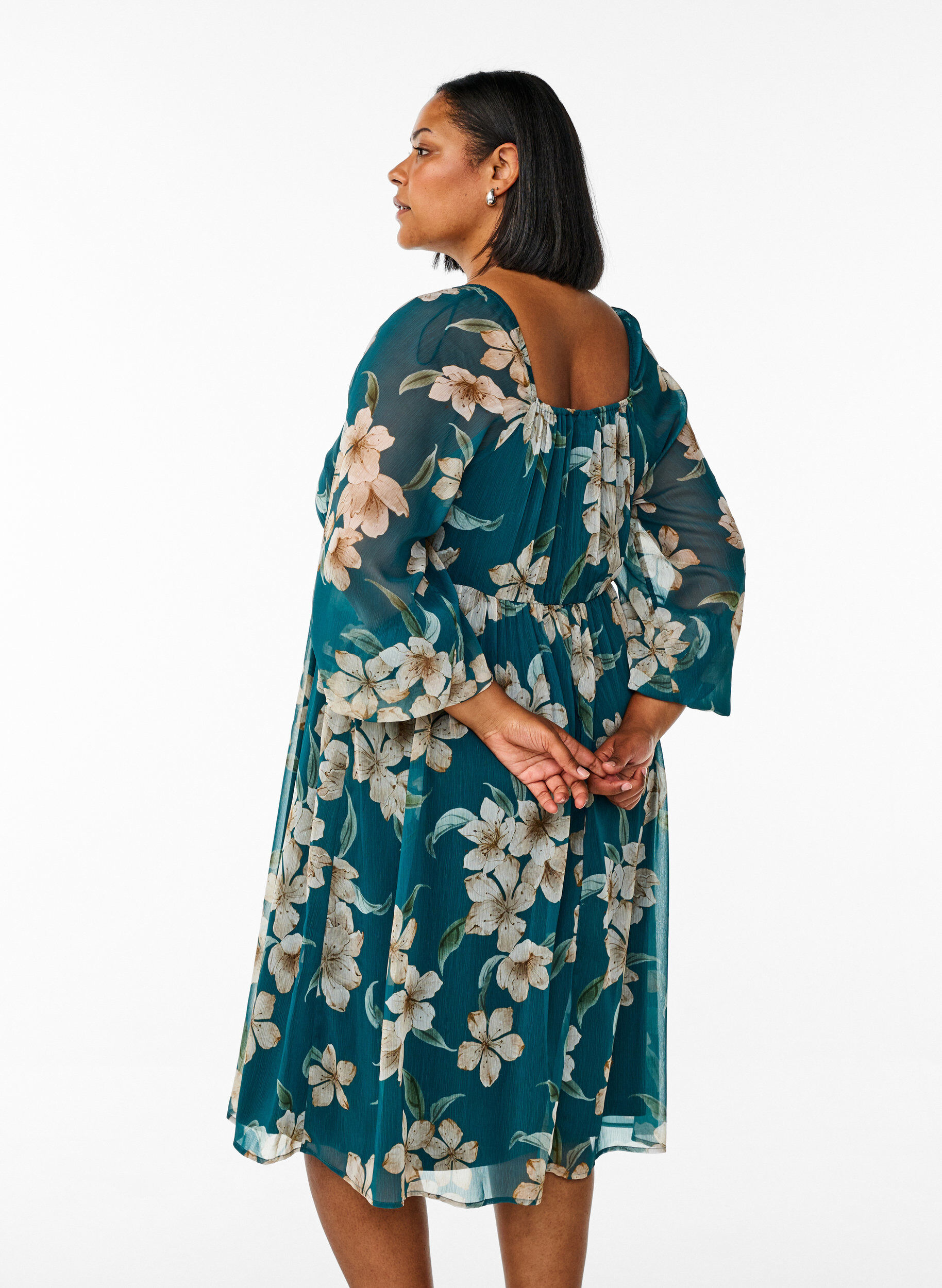 ZizzifashionChiffon party dress with long sleeves, Green, Model image number 2