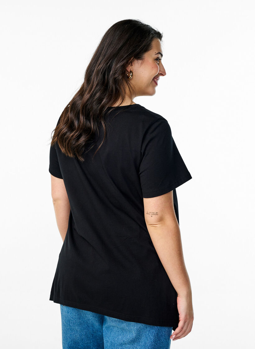 T-shirt with a round neck and A-line shape, Black, Model image number 2