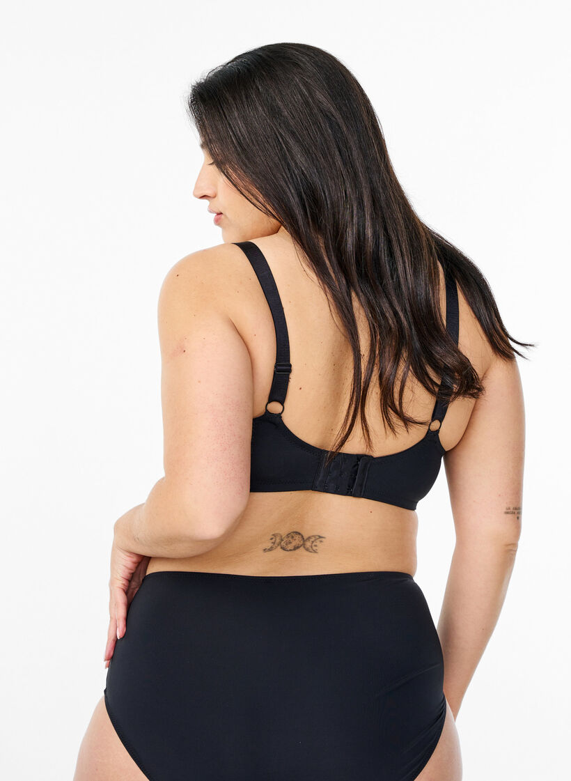 Padded bra with floral embroidery, Black, Model image number 1