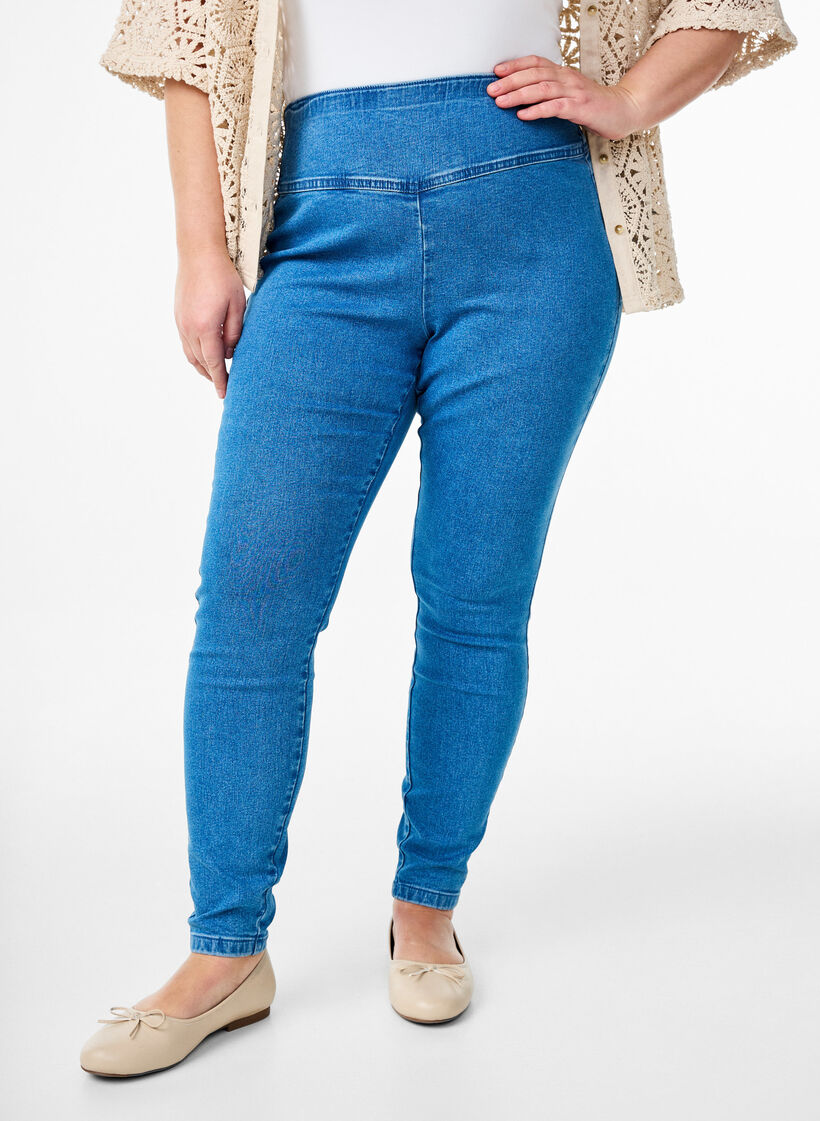 Stretchy jeggings with a high waist, Light Blue, Model image number 2