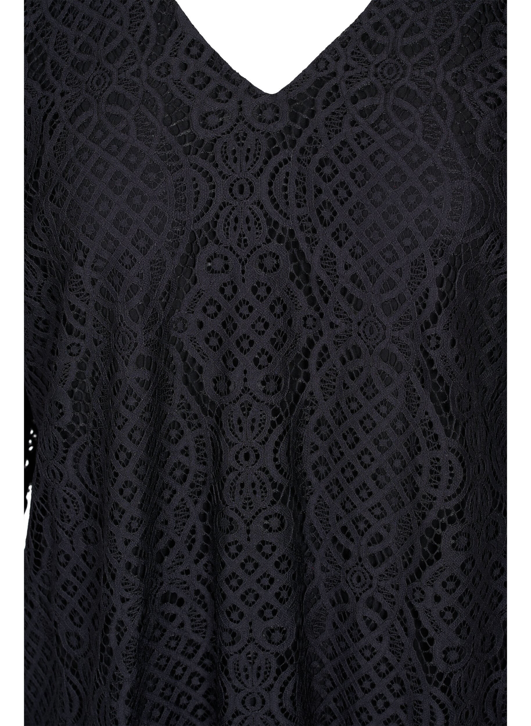 Zizzifashion Long-sleeved lace blouse with v-neck, Black, Packshot image number 2