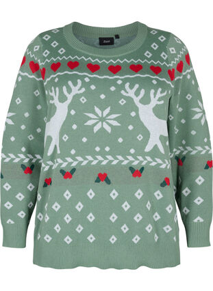 Christmas knitted sweater, Hedge Green Comb, Packshot image number 0