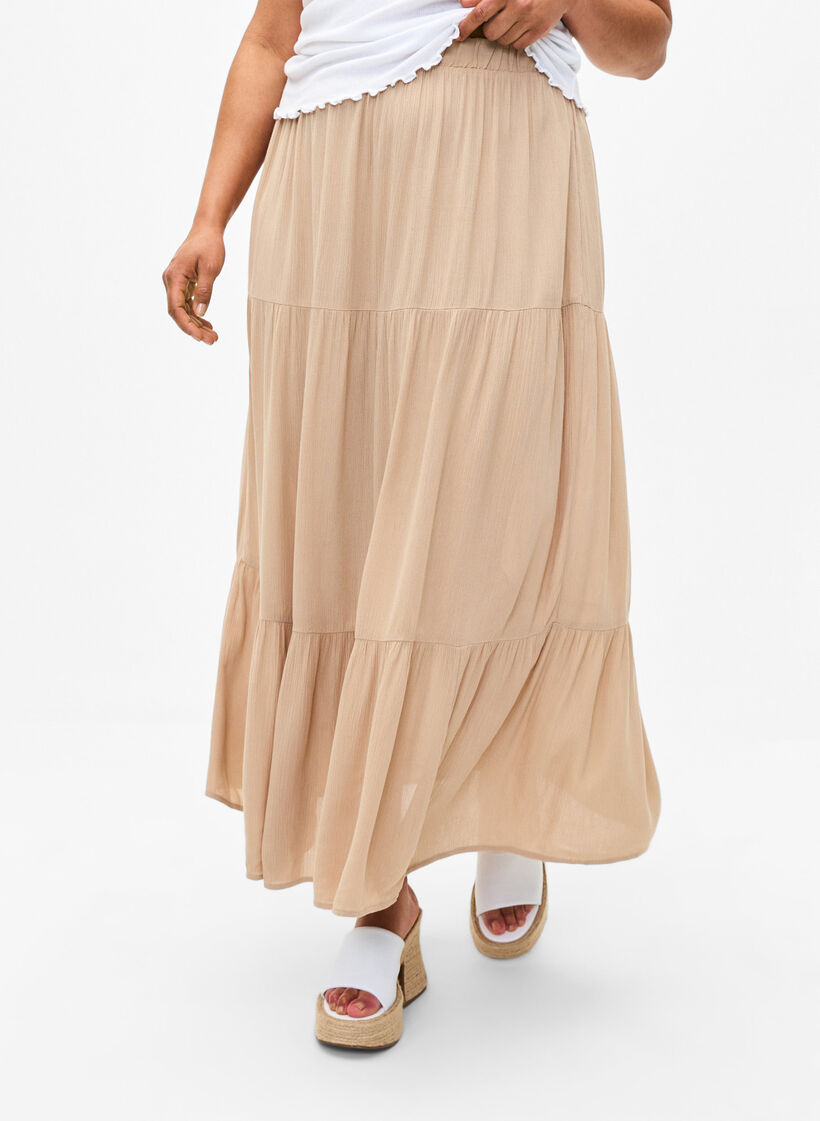 Long skirt with elasticated waist, Beige, Model image number 2