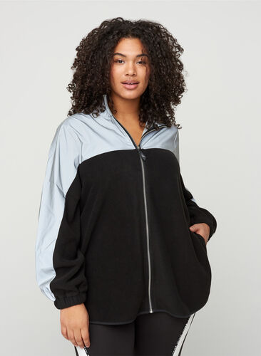 Sports cardigan with fleece and reflectors, Black, Model image number 0
