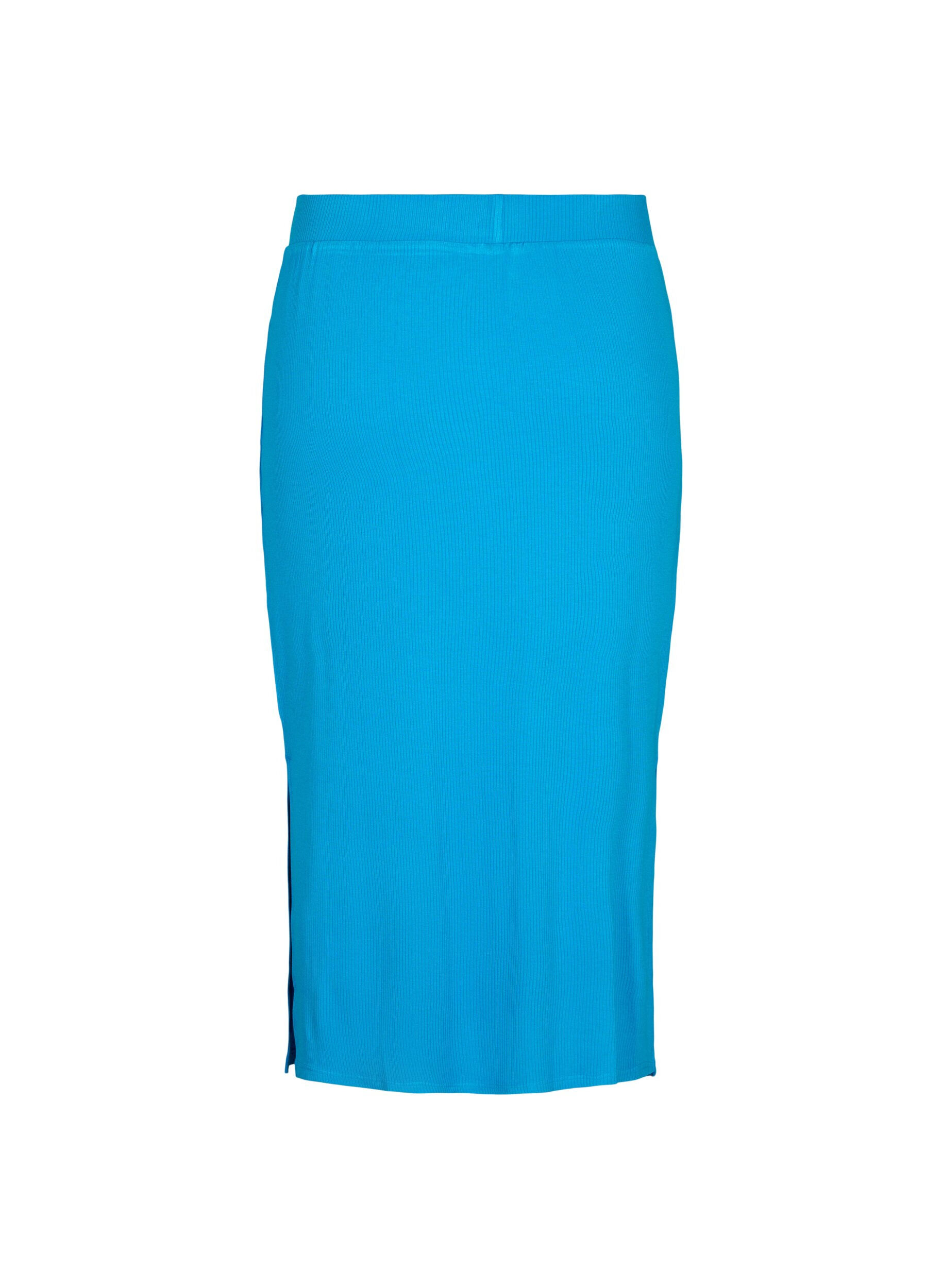 Zizzifashion Tight-fitting viscose midi skirt, Ibiza Blue, Packshot image number 1