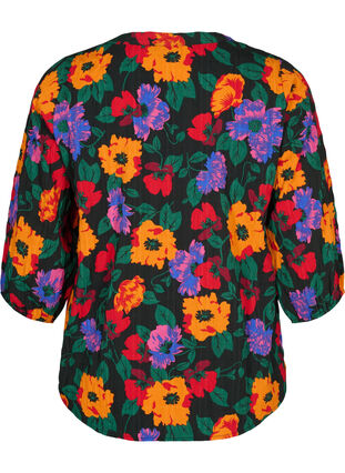 Floral blouse with 3/4 sleeves, Multi Flower AOP, Packshot image number 1