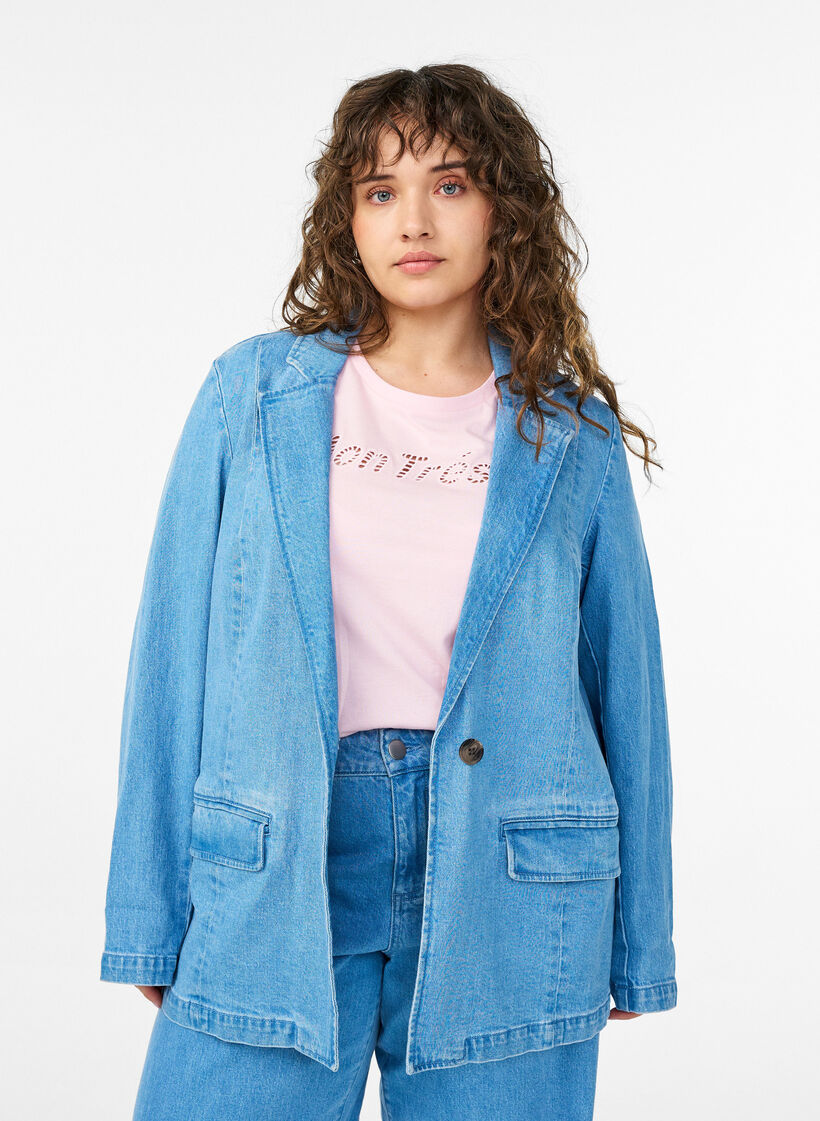 Denim blazer with pockets, Light Blue, Model image number 0