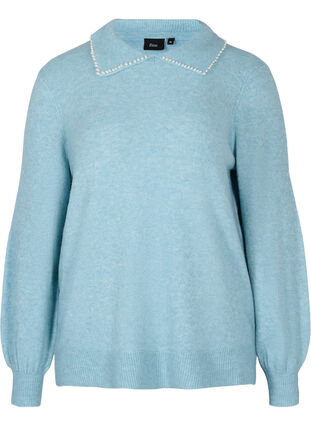 Knitted blouse with wide collar and beads, Forget Me Not , Packshot image number 0