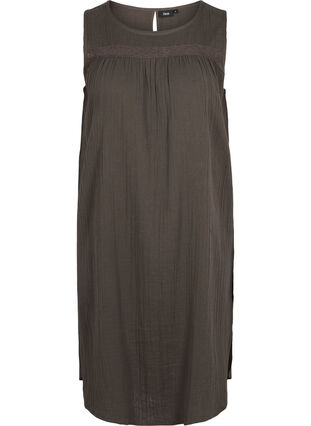 Sleeveless cotton dress in a-shape, Khaki, Packshot image number 0