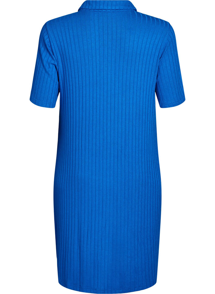 Knee-length jersey shirt dress with short sleeves, Blue, Packshot image number 1