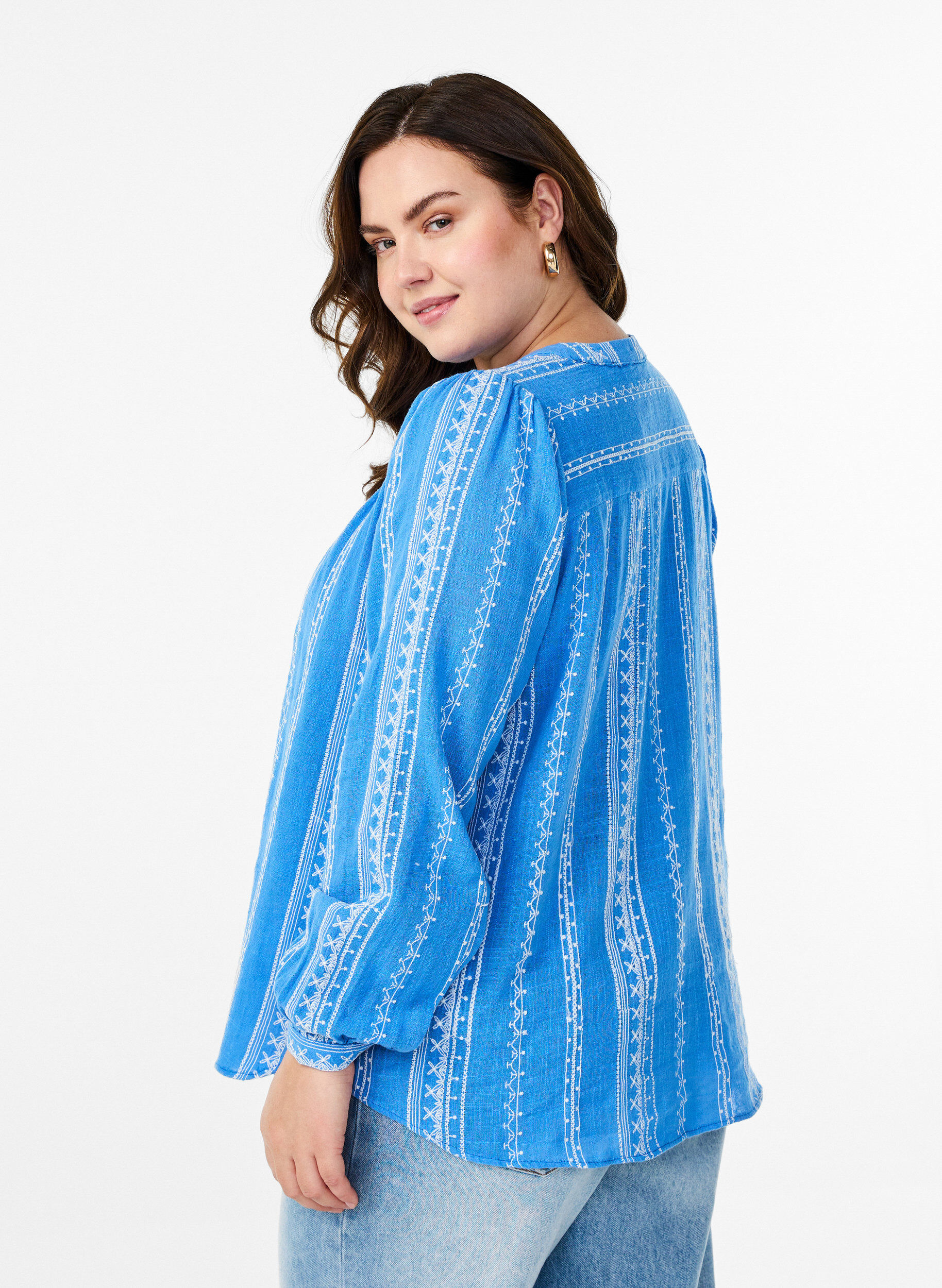 Zizzifashion Blouse with embroidered pattern, Blue, Model image number 2