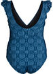 Patterned swimsuit with ruffle details and draping, Petrol, Packshot image number 1