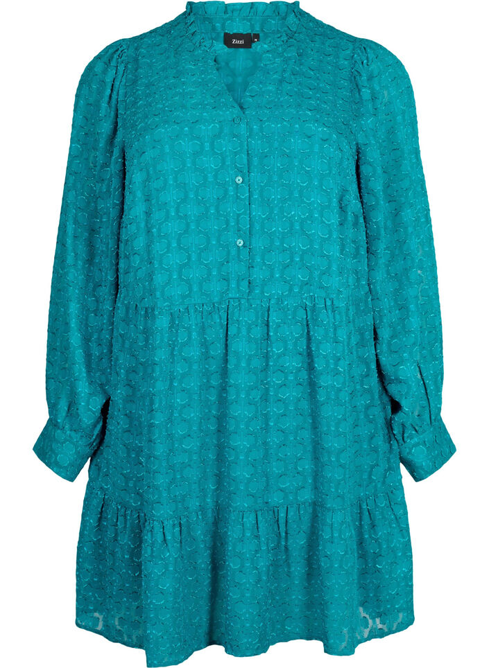 Jacquard dress with ruffle collar, Deep Lake, Packshot image number 0