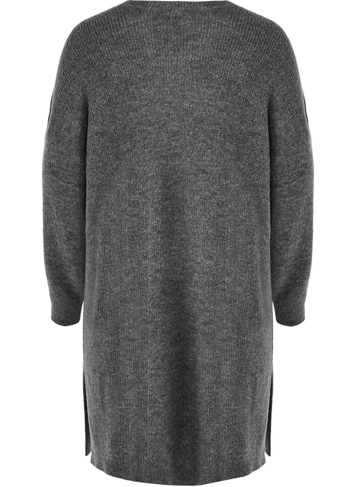 Long sleeved rib knit dress, Dark Grey Black Mel., Packshot image number 1