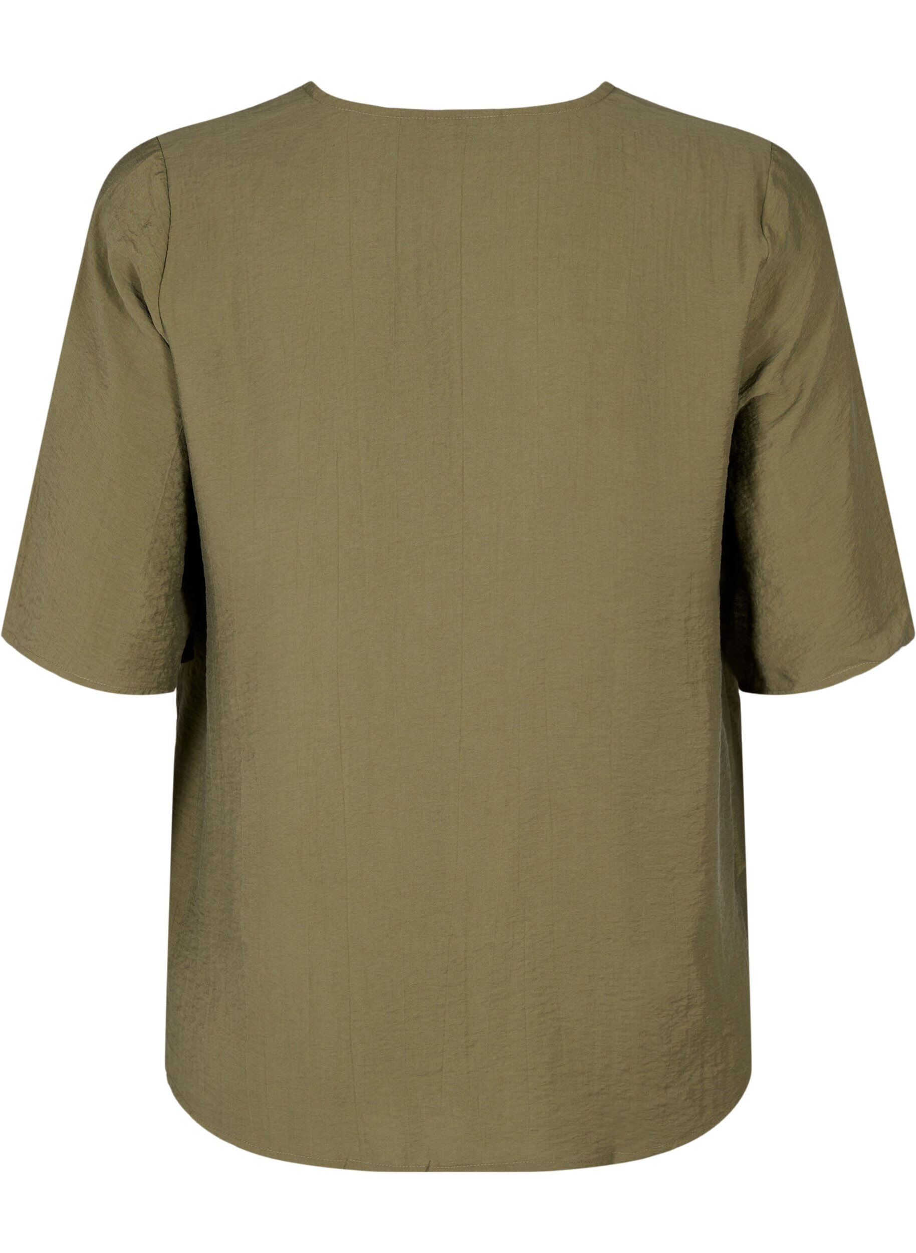 Zizzifashion Viscose blouse with v-neck and embroidery detail, Green, Packshot image number 1