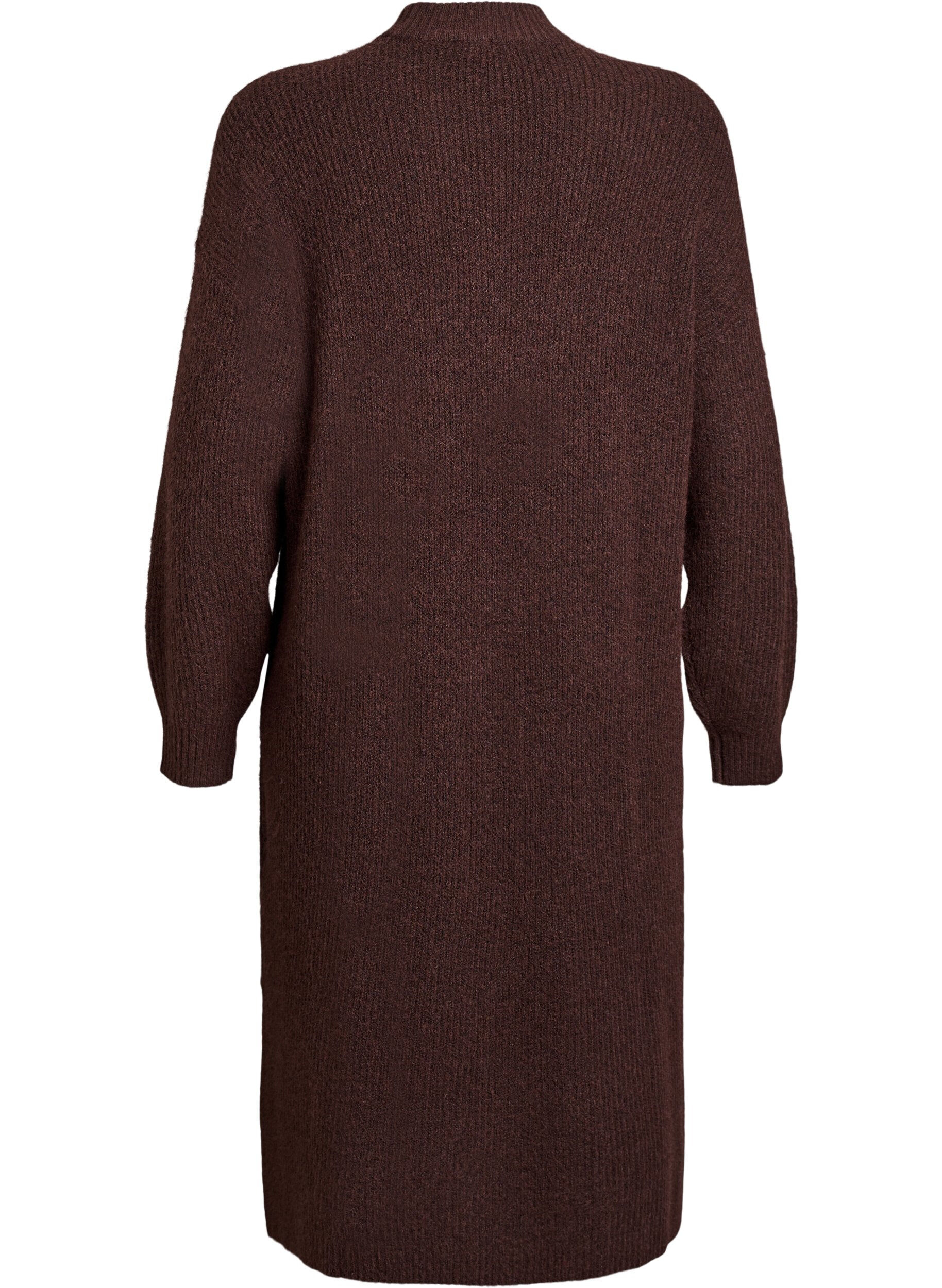Zizzifashion Long knitted dress with high neck, Brown, Packshot image number 1