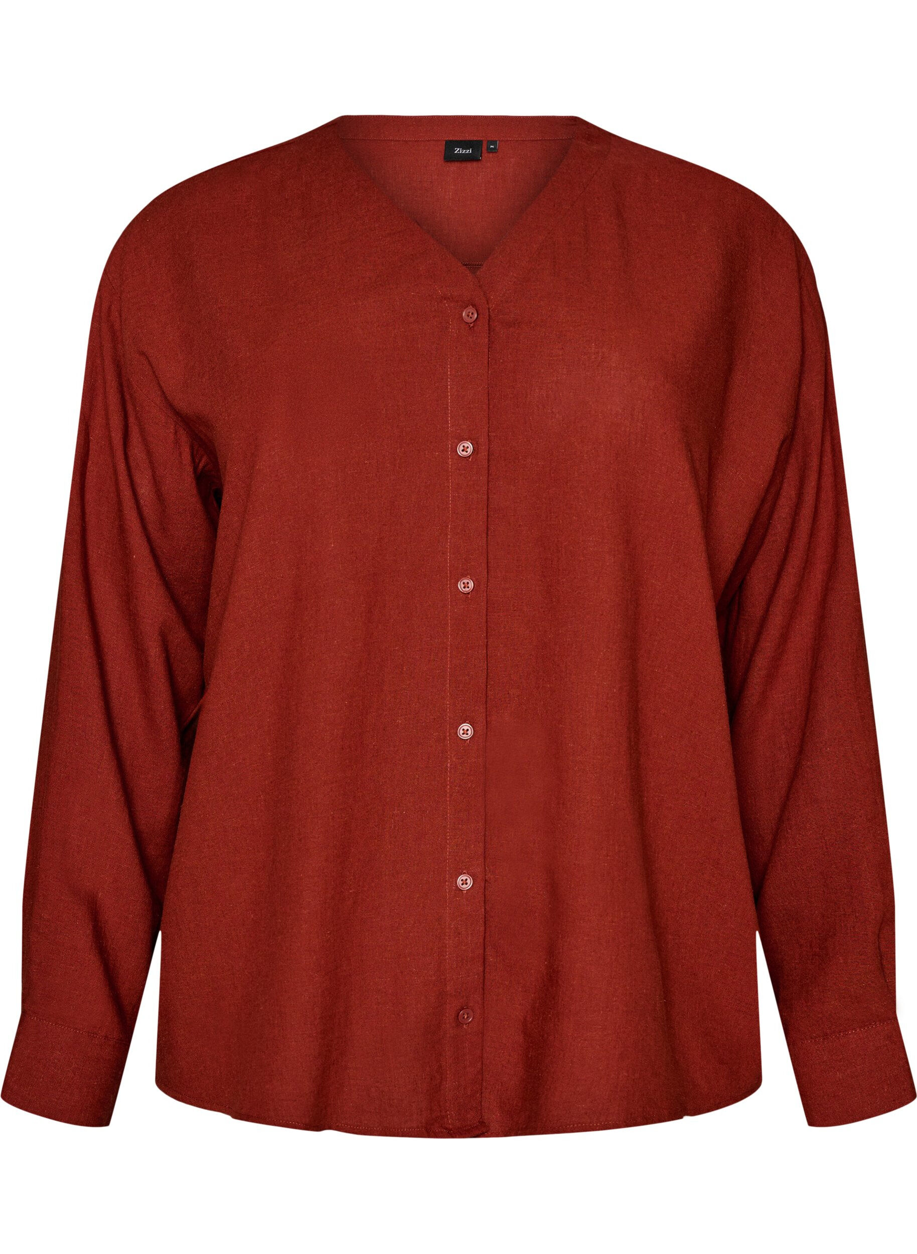 Zizzifashion Blouse in linen and viscose with V-neck, Red, Packshot image number 0