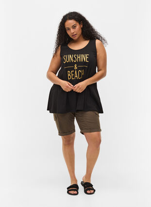 Cotton top with rounded neckline, Black SUNSHINE BEACH, Model image number 2