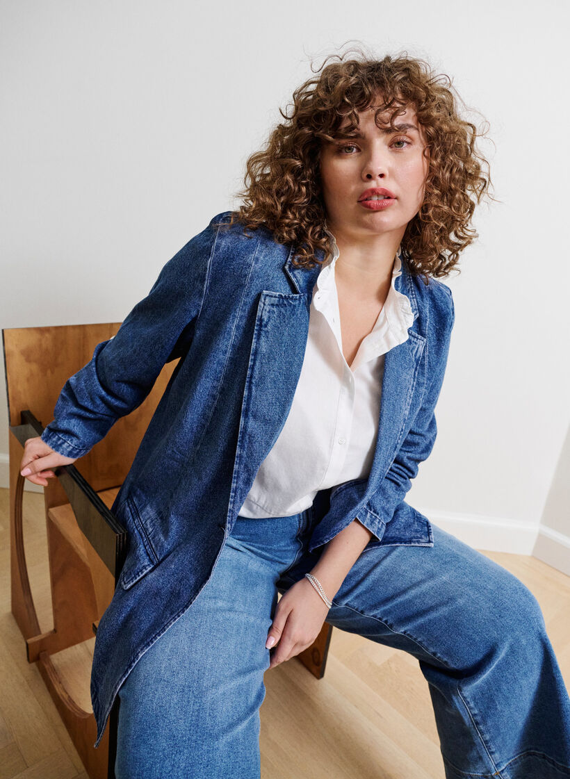 Denim blazer with pockets, Blue Denim, Image image number 0