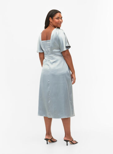 Maxi dress with wrap and short sleeves, Silver Blue, Model image number 1