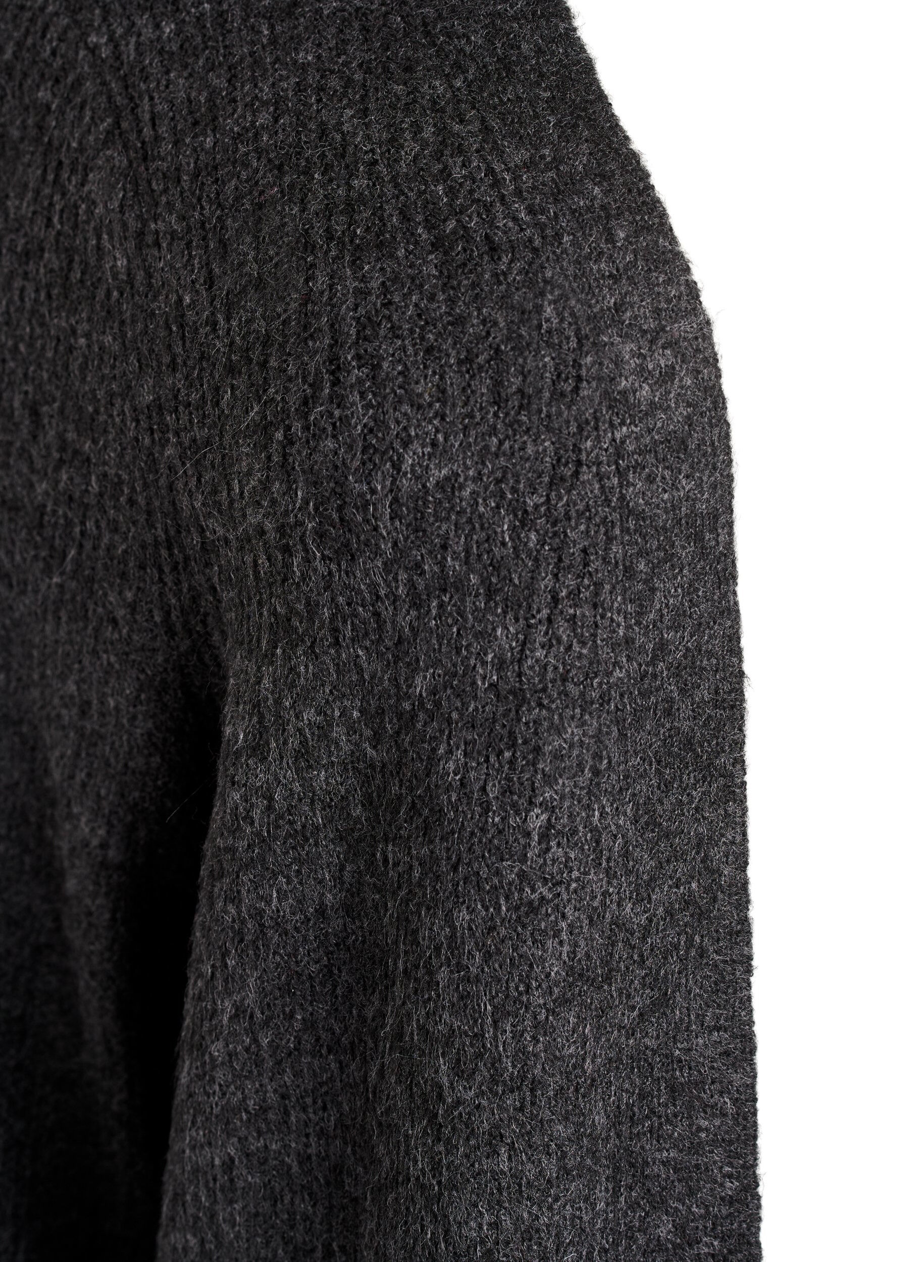 ZizzifashionLong ribbed cardigan with an open front, Dark Grey, Packshot image number 2