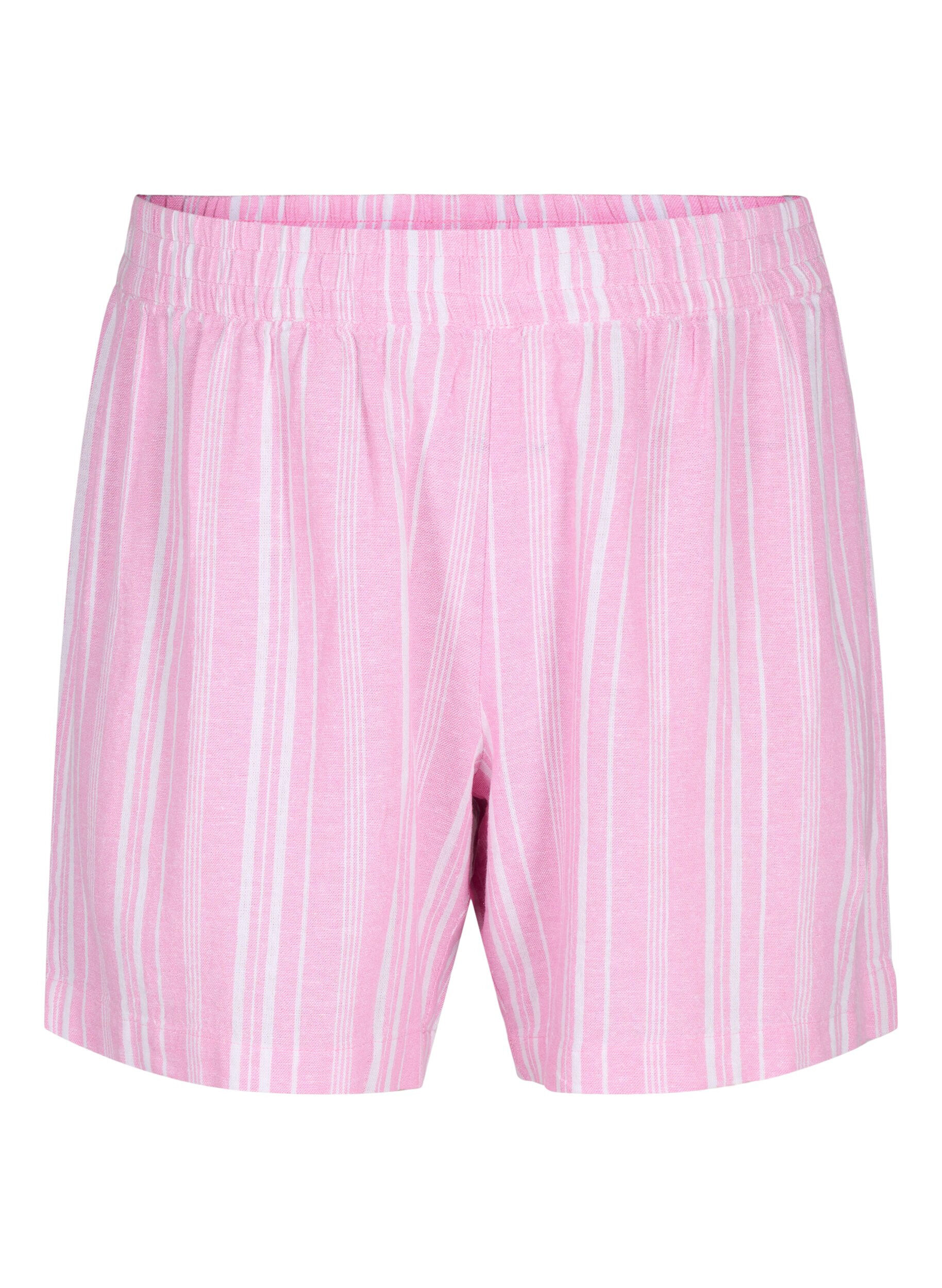 Zizzifashion Striped shorts in a linen-viscose blend, Pink, Packshot image number 0