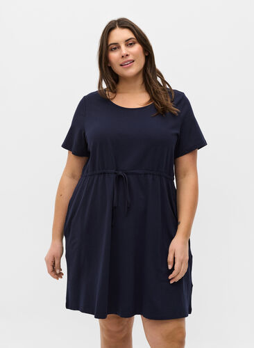 Short-sleeved cotton tunic, Night Sky Solid, Model image number 0