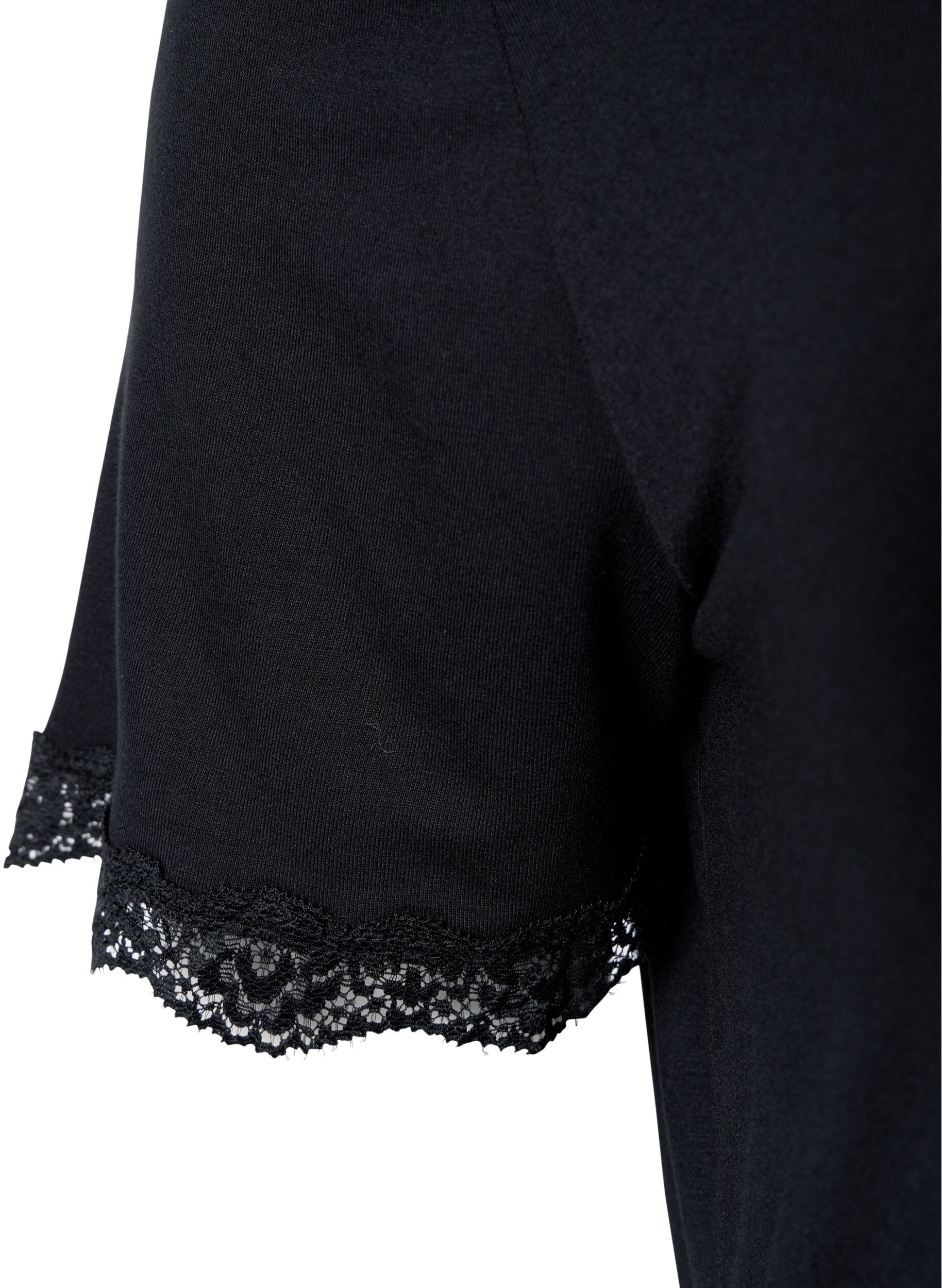Zizzifashion Short-sleeved viscose nightie with lace edges, Black, Packshot image number 2