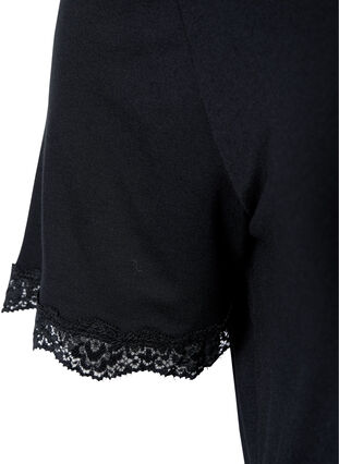 Short-sleeved viscose nightie with lace edges, Black, Packshot image number 2