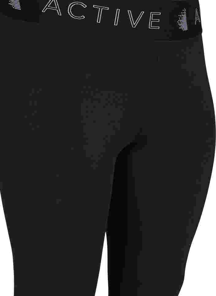 Cropped sport tights with text print, Black, Packshot image number 2