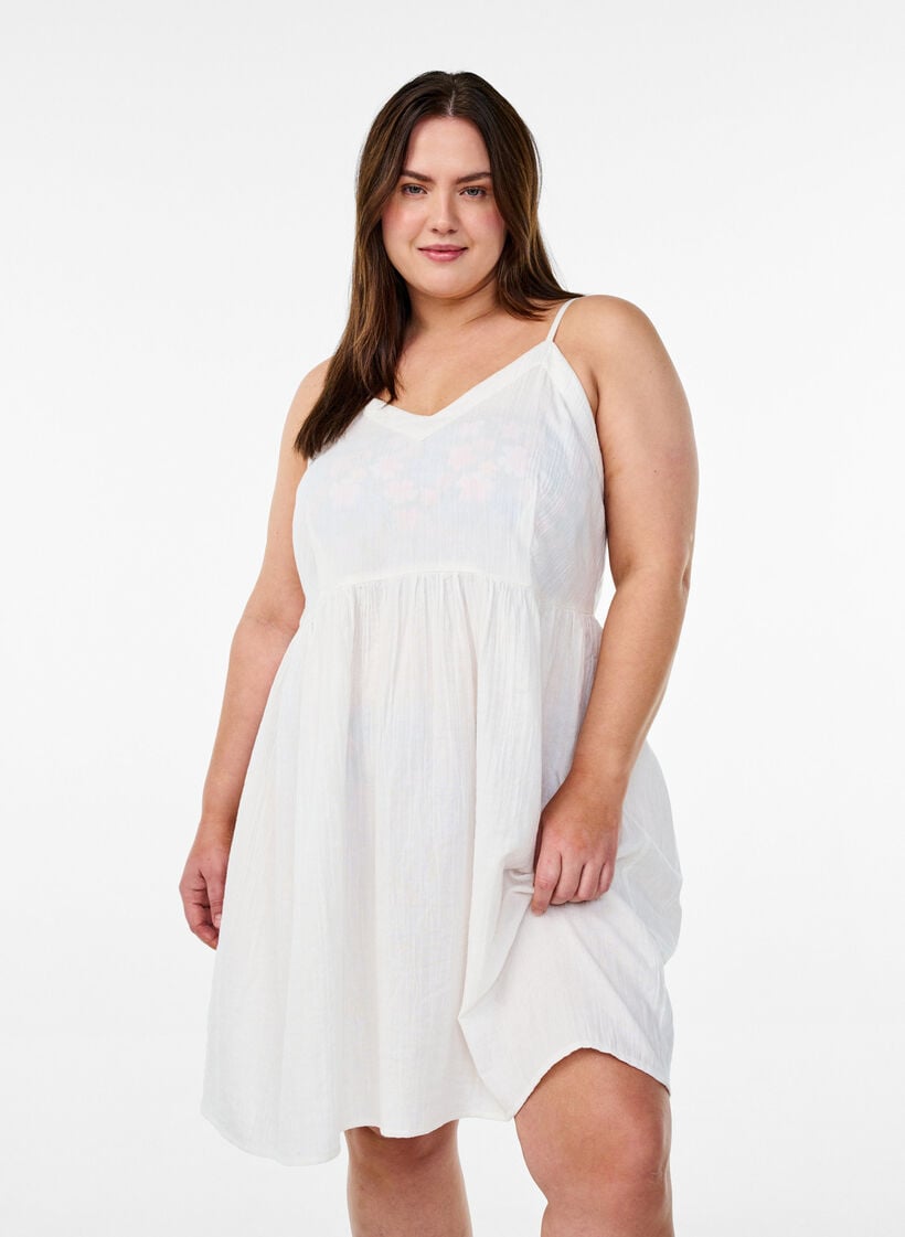 Cotton beach dress with narrow straps, Vanilla, Model image number 0