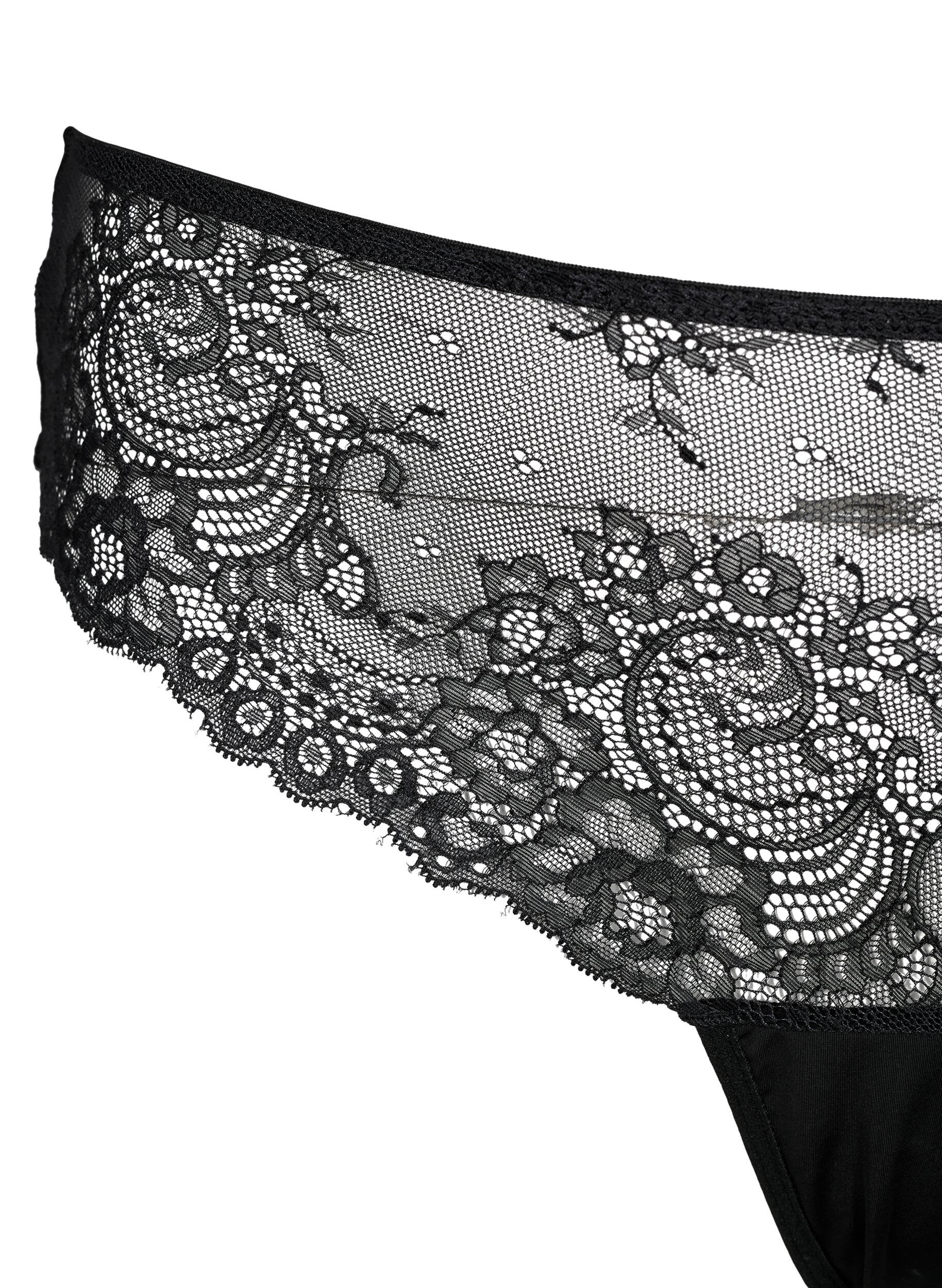 Zizzifashion Lace g-string with regular waist, Black, Packshot image number 2
