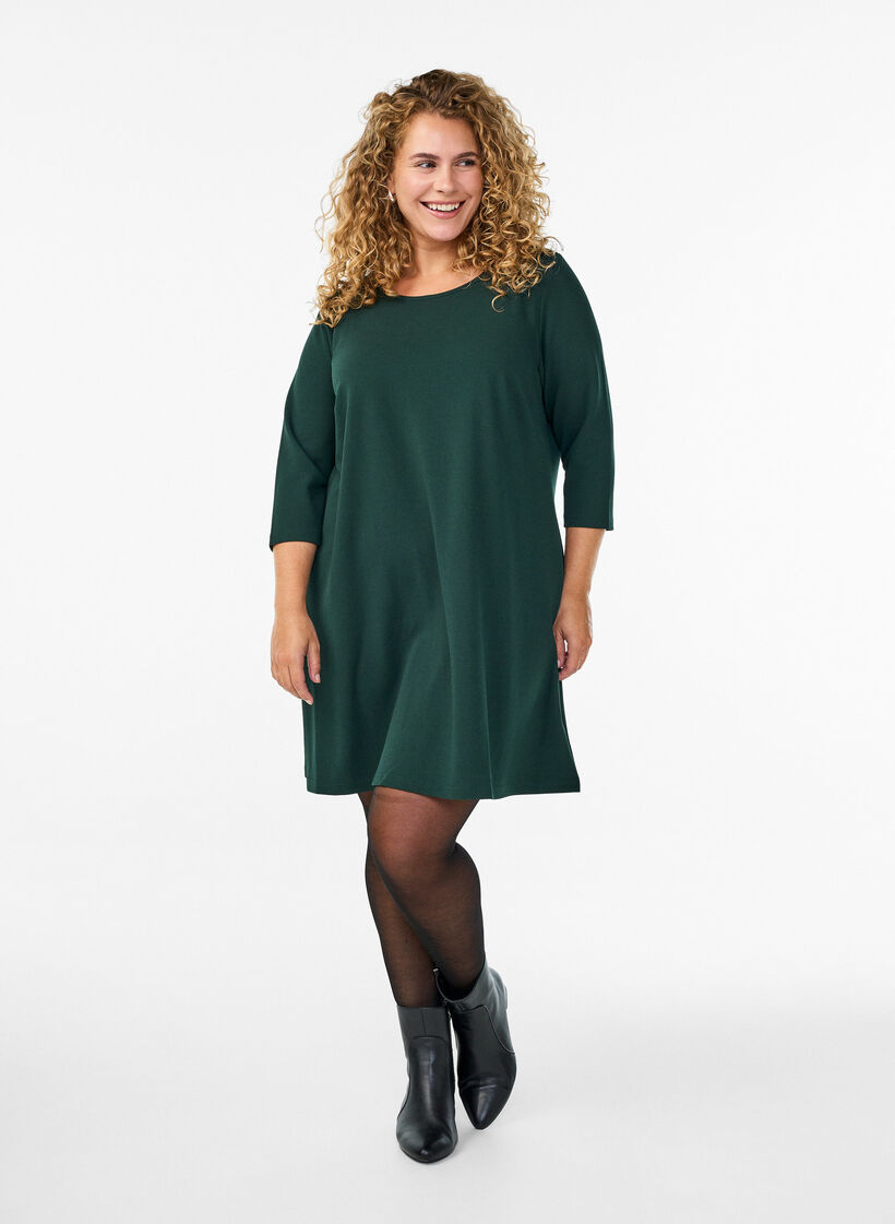 FLASH - Short A-line dress with 3/4 sleeves, Green, Model image number 1