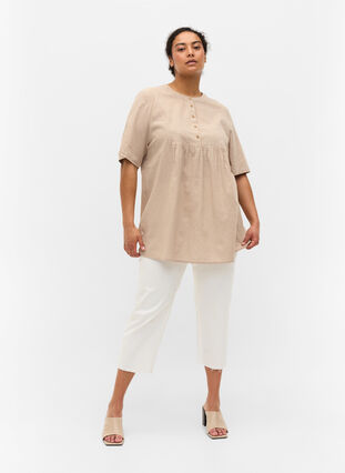 Short-sleeved tunic with buttons, Simply Taupe, Model image number 2