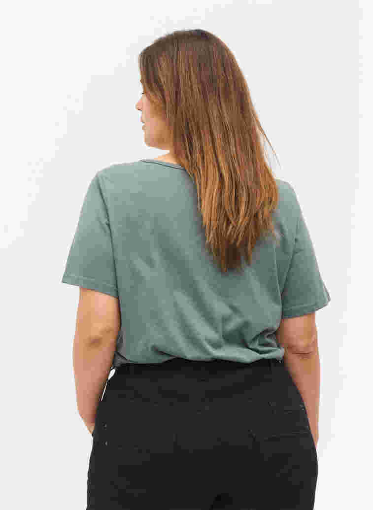 Short-sleeved T-shirt with V-neck and mesh, Balsam Green, Model image number 1