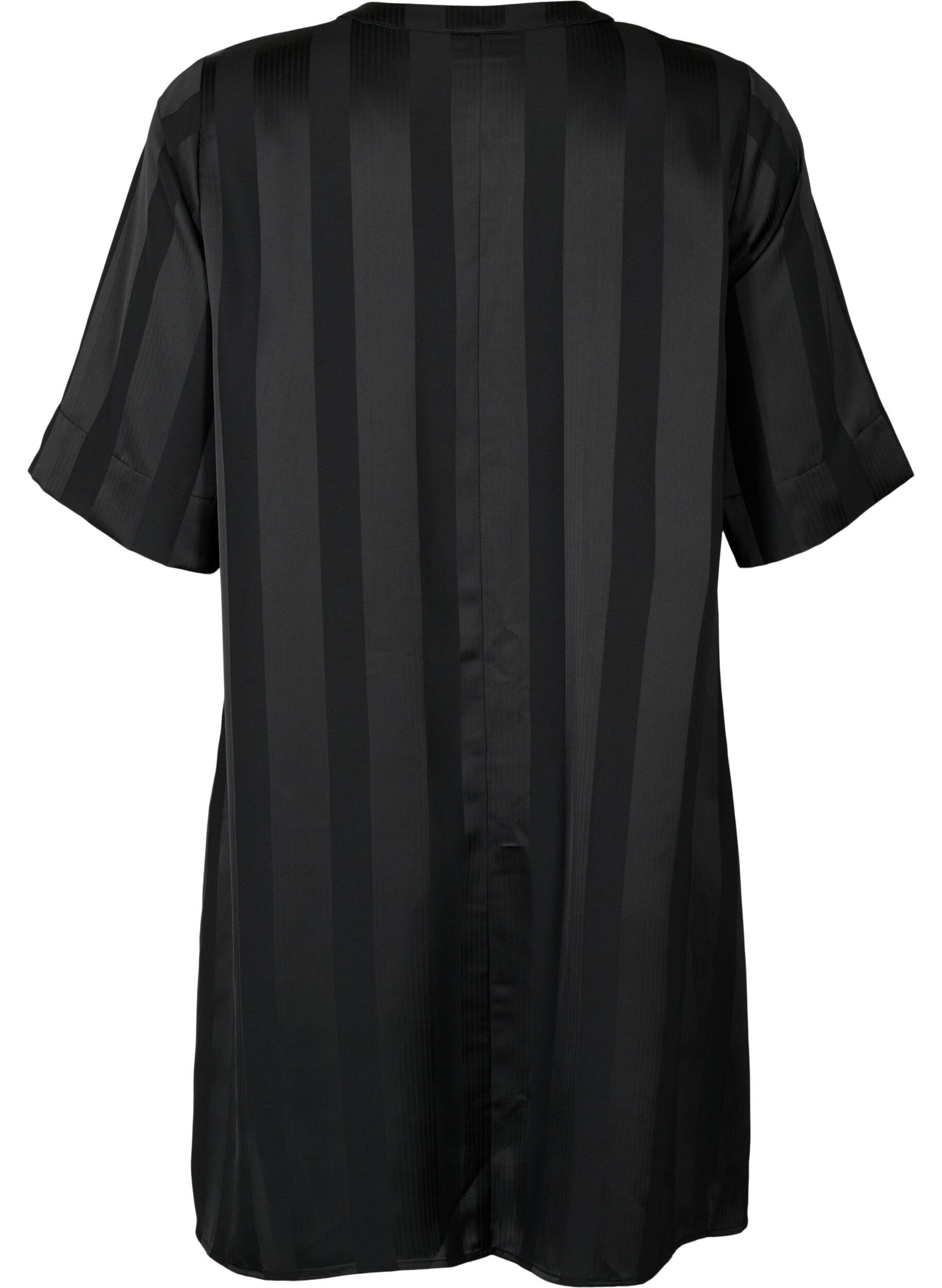 Zizzifashion A-line dress with stripes and 1/2 sleeves, Black, Packshot image number 1